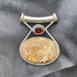 Jasper Cabochon with Garnet accent mounted on 925 SS.